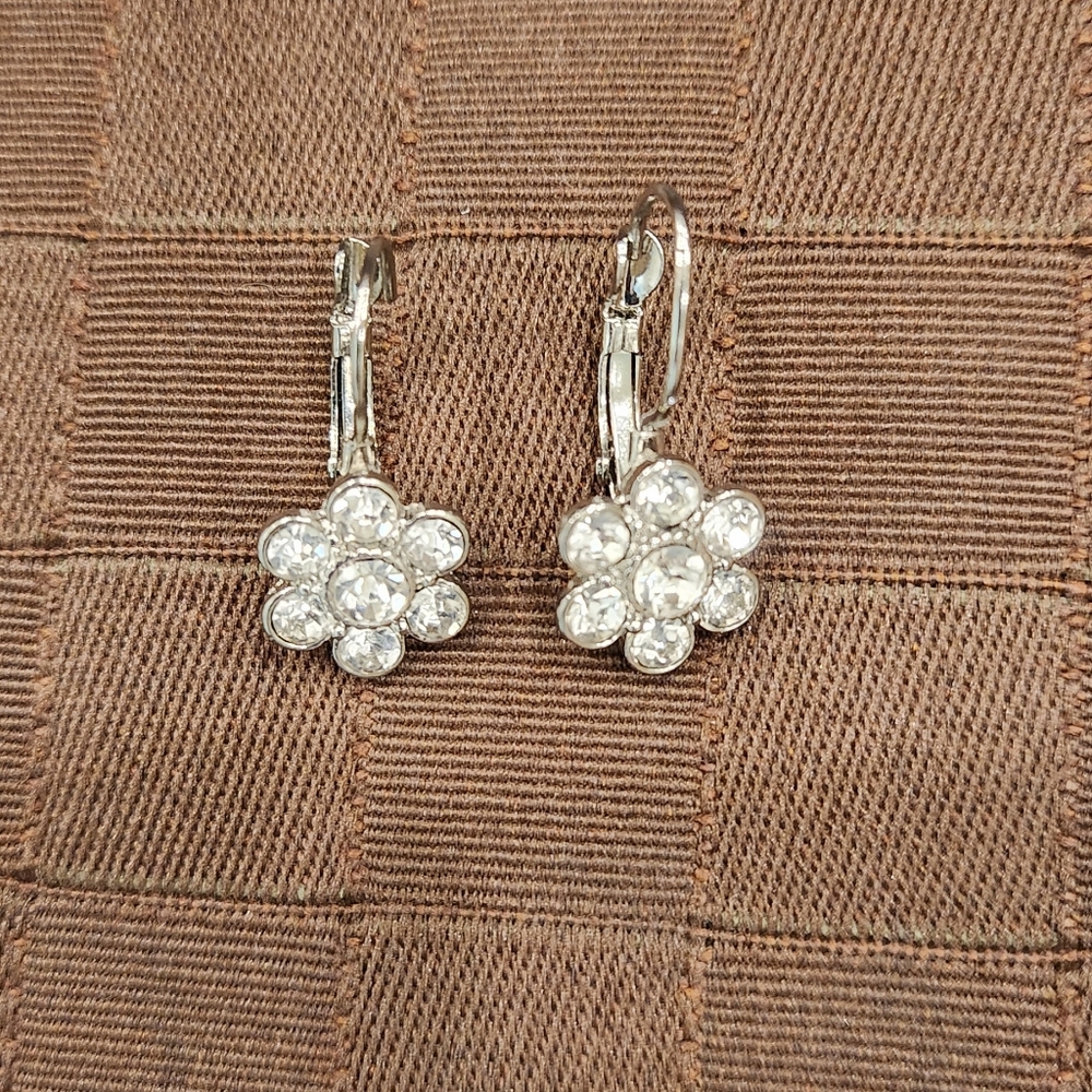 Crystal Flower Wire Drop Earrings